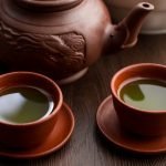 Two cups of matcha tea in a restaurant