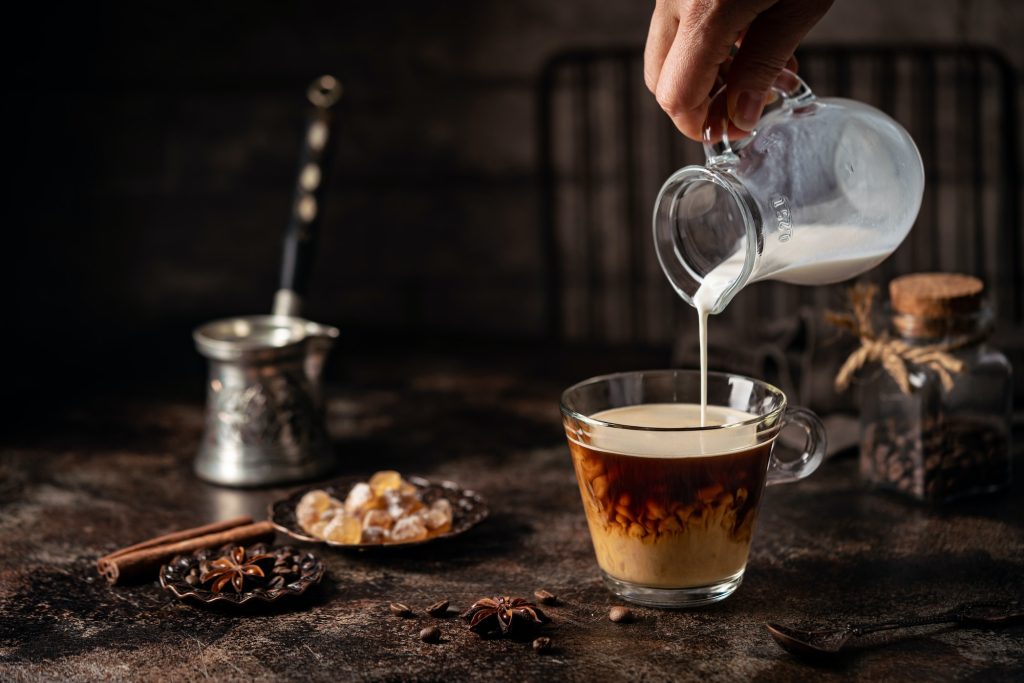 Coffee in a glass with cream
